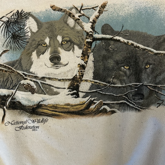 Vintage National Wildlife Federation Wolf Graphic Crewneck Sweatshirt Size XXL - Picture 4 of 5